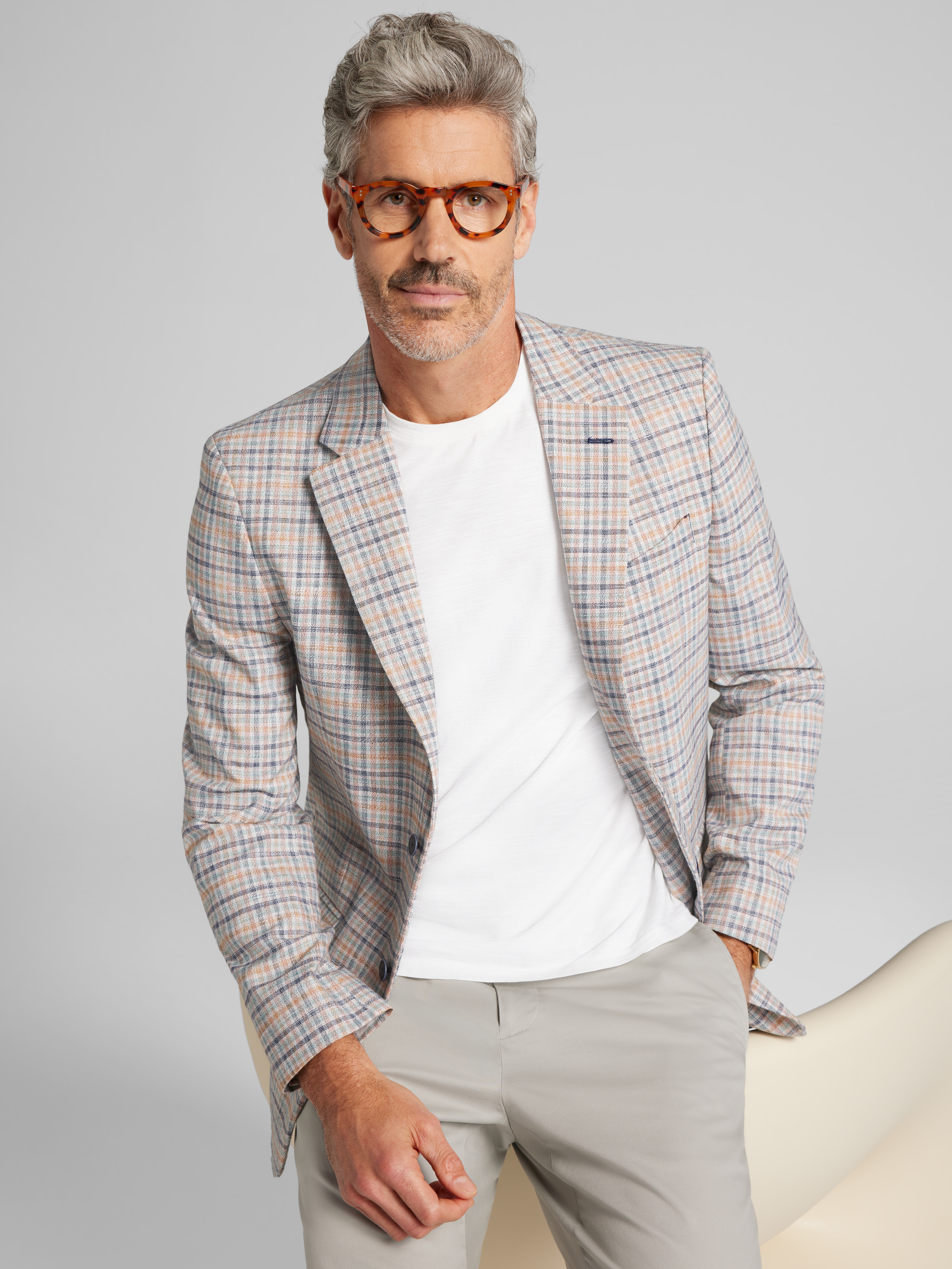 Modern Fit Fancy Tweed Plaid Sport Coat