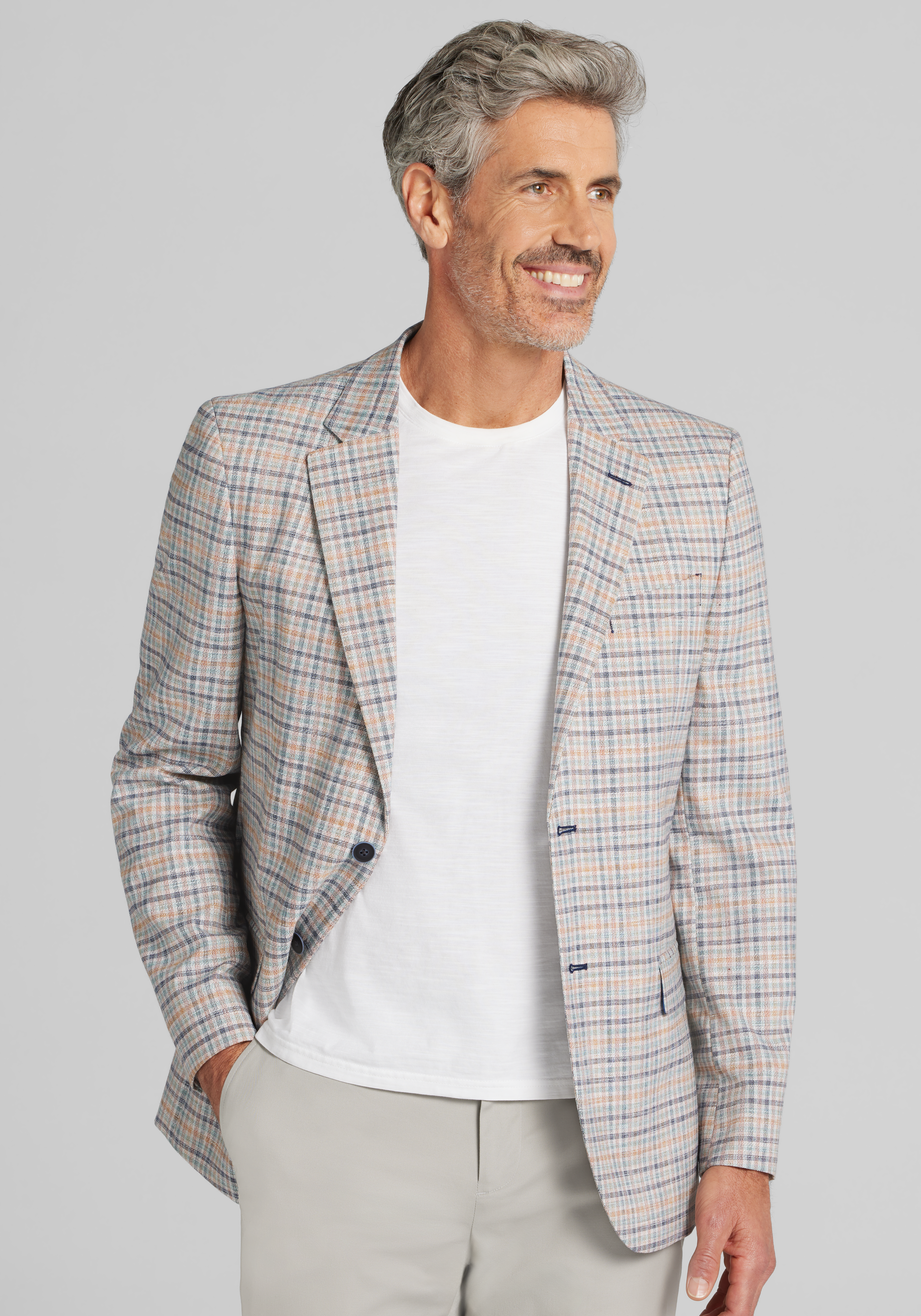 Modern Fit Fancy Tweed Plaid Sport Coat
