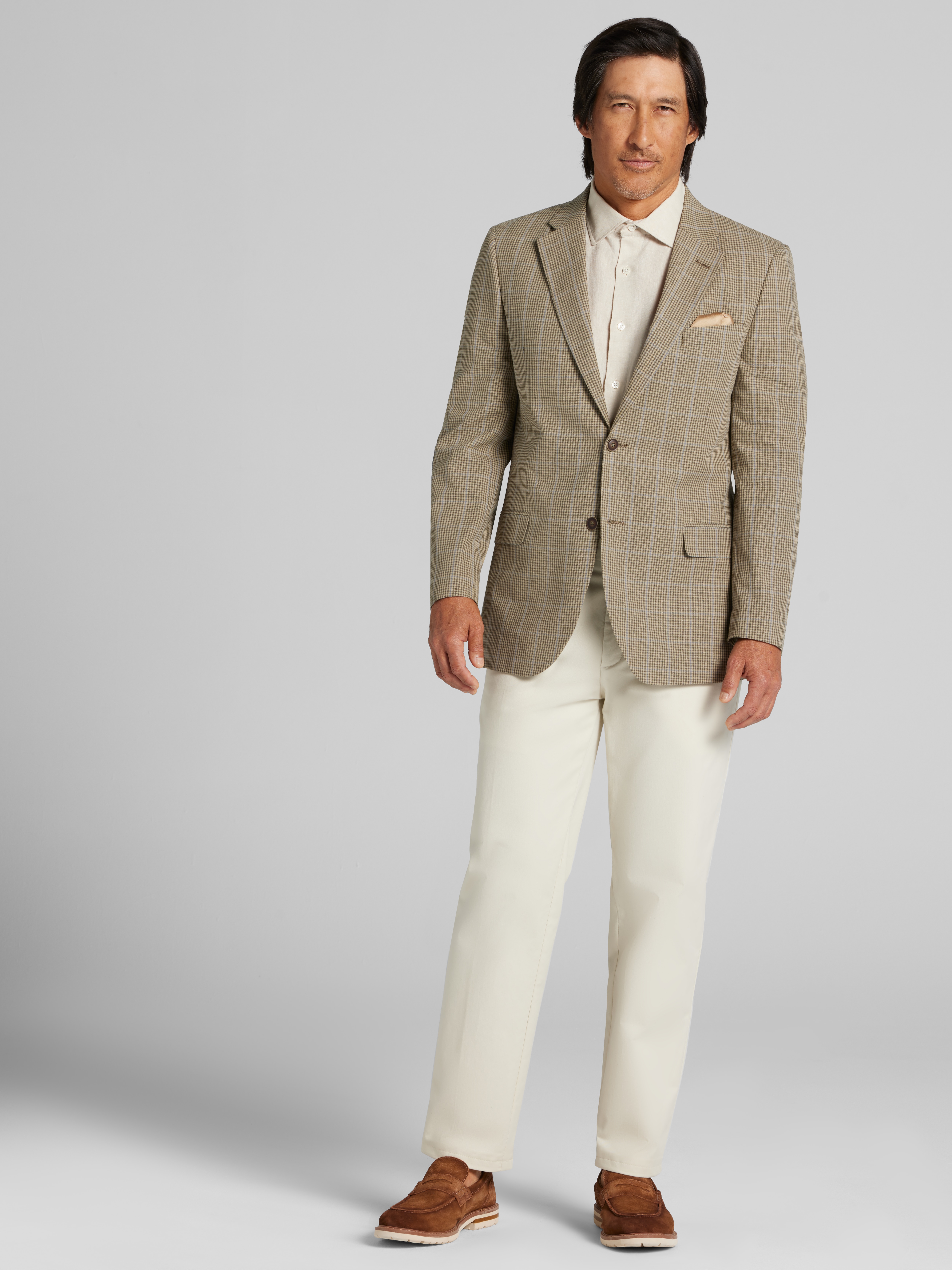 Modern Fit Plaid Linen Blend Sport Coat