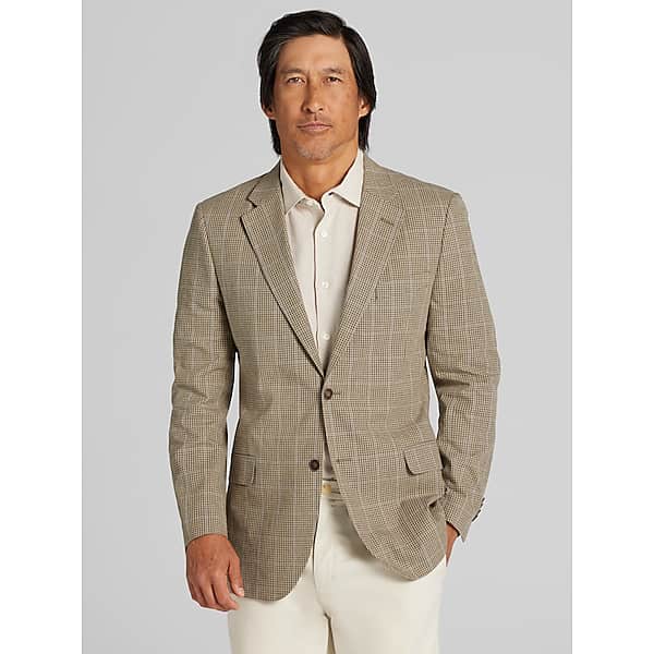 Nautica Men's Modern Fit Plaid Linen Blend Sport Coat Tan Windowpane - Size: 40 Long TMW17PJ40365