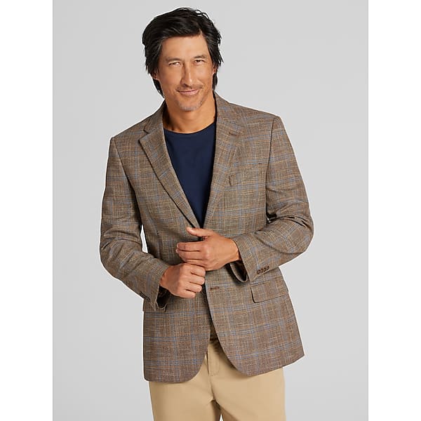 Nautica Men's Modern Fit Fancy Tweed Plaid Sport Coat Camel Plaid - Size: 42 Regular TMW17PM42219