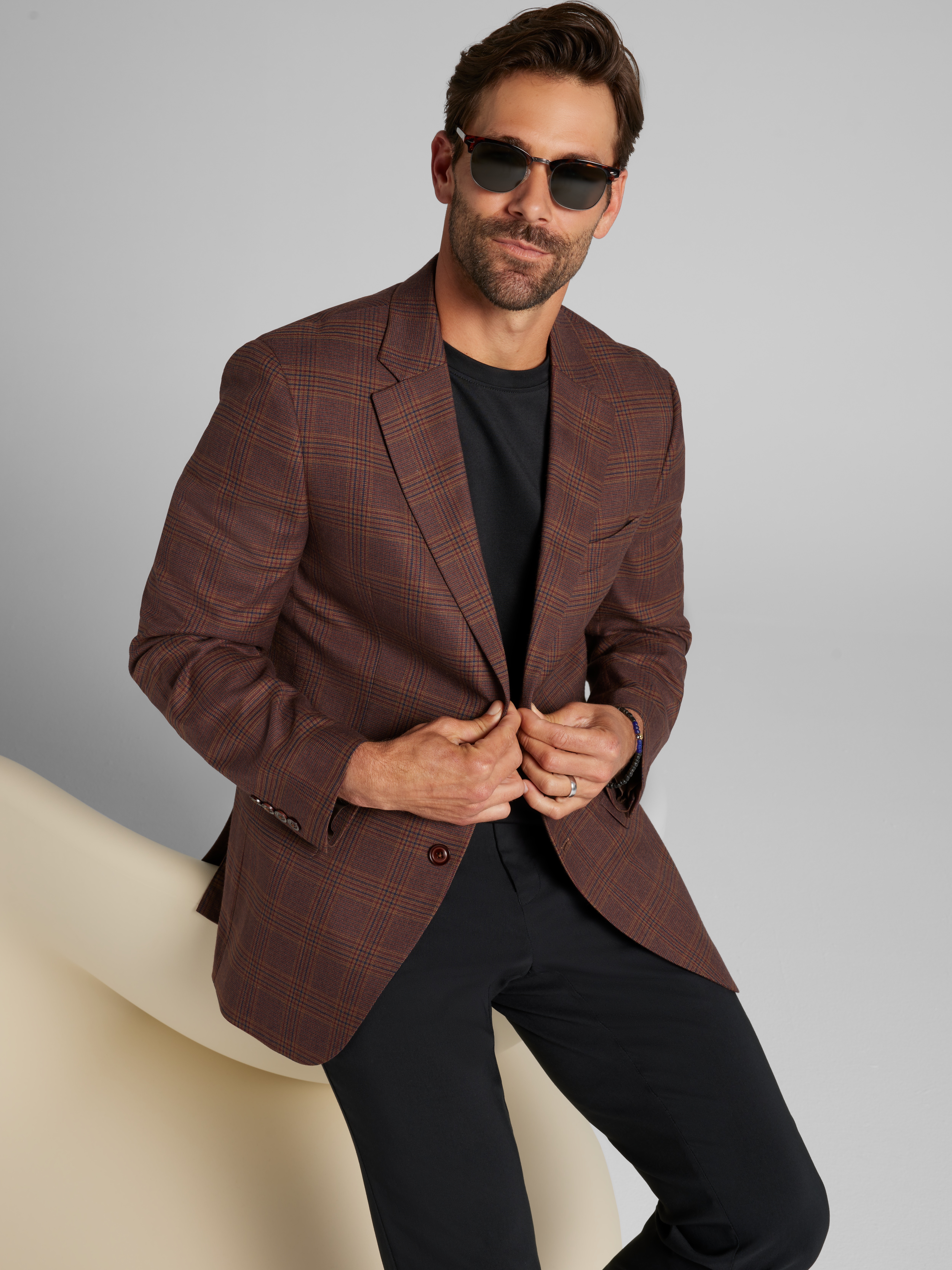 Modern Fit Fancy Tweed Plaid Sport Coat