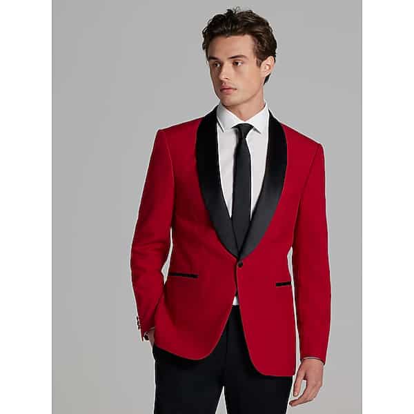 Egara Men's Slim Fit Shawl Lapel Dinner Jacket Red - Size: 38 Long