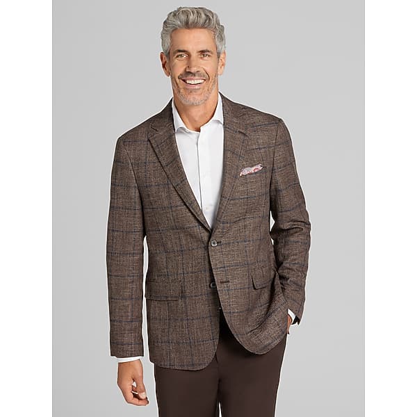 Joseph Abboud Men's Classic Fit Windowpane Plaid Sport Coat Light Brown Windowpane - Size: 44 Regular