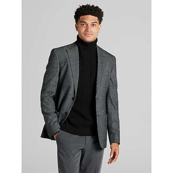 Calvin Klein Big & Tall Men's Slim Fit Check Sport Coat Grey Black Check