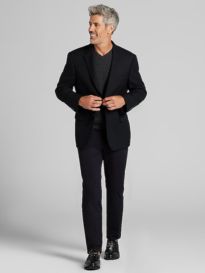 Joseph Abboud Classic Fit Premium Wool Blend Blazer, Black Solid - Image 5 of 7