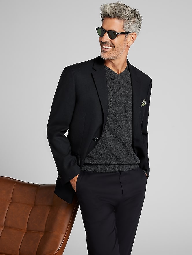 Joseph Abboud Classic Fit Premium Wool Blend Blazer, Black Solid - Image 7 of 7