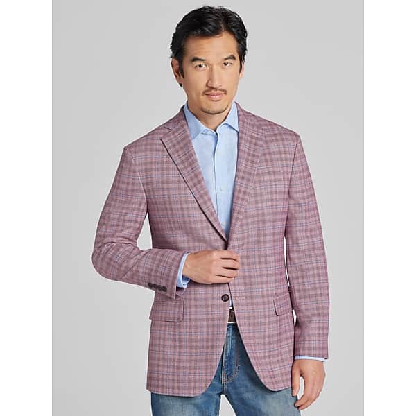 Wilke-Rodriguez Men's Modern Fit Windowpane Plaid Sport Coat Rose Windowpane - Size: 46 Long