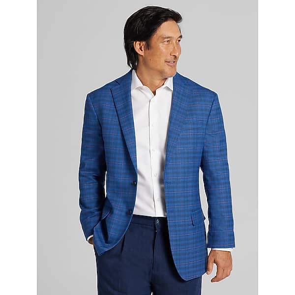 Wilke-Rodriguez Men's Modern Fit Windowpane Plaid Sport Coat Blue Windowpane - Size: 40 Short