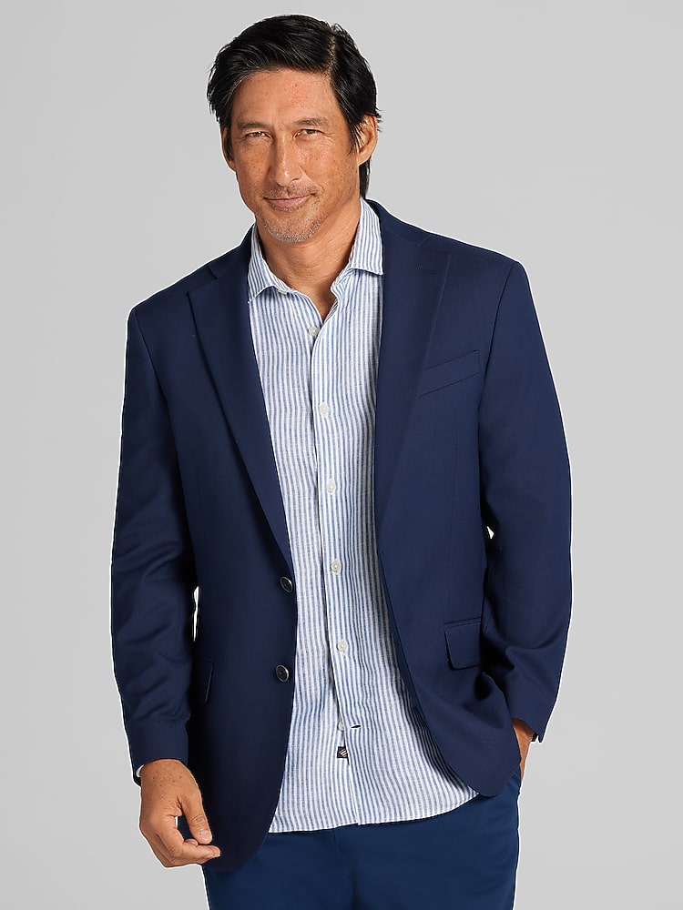 Wilke-Rodriguez Modern Fit Mens Solid Blazer in Navy Blue  Single-Breasted Notch Lapel Jacket, Size 38 Short