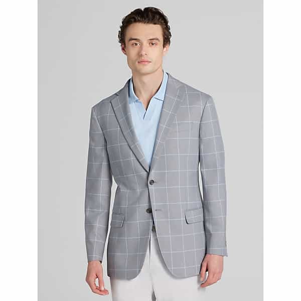 Wilke-Rodriguez Men's Modern Fit Windowpane Plaid Sport Coat Silver - Size: 42 Regular