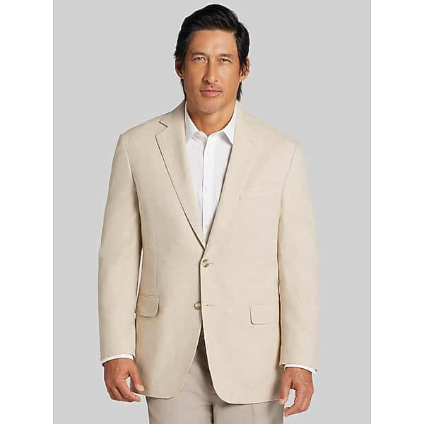 Joseph Abboud Men's Modern Fit Linen-Blend Sport Coat Tan Check - Size: 46 Long