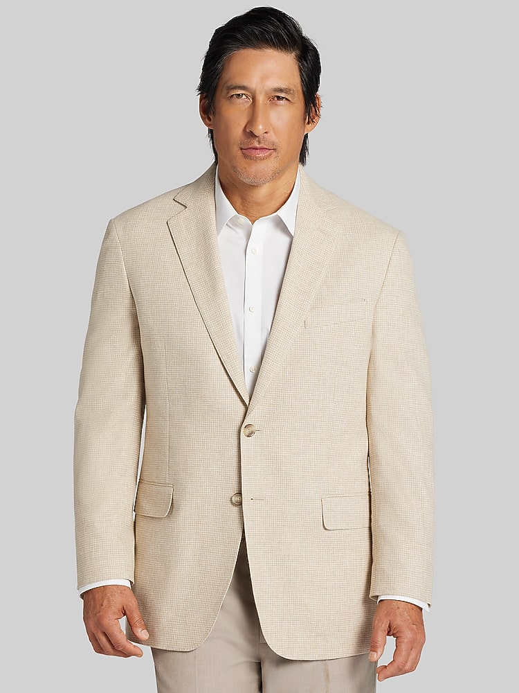 Modern Fit Linen-Blend Sport Coat | Tan Check - Size: 38 Short