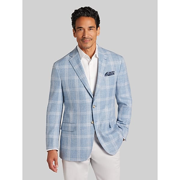 Joseph Abboud Mens Modern Fit Plaid Sport Coat Light Blue Plaid - Size: 38 Regular