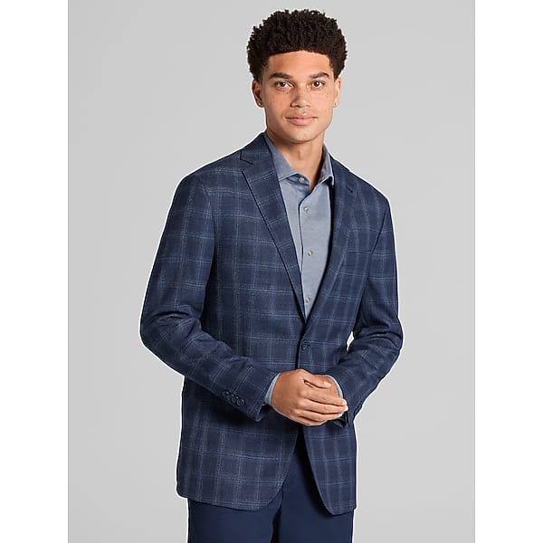 Awearness Kenneth Cole Men's Slim Fit Plaid Sport Coat Navy Plaid - Size: 44 Short
