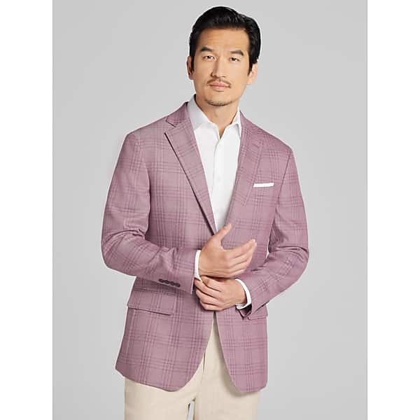 Wilke-Rodriguez Big & Tall Men's Modern Fit Plaid Sport Coat Rose Plaid - Size: 48 Long