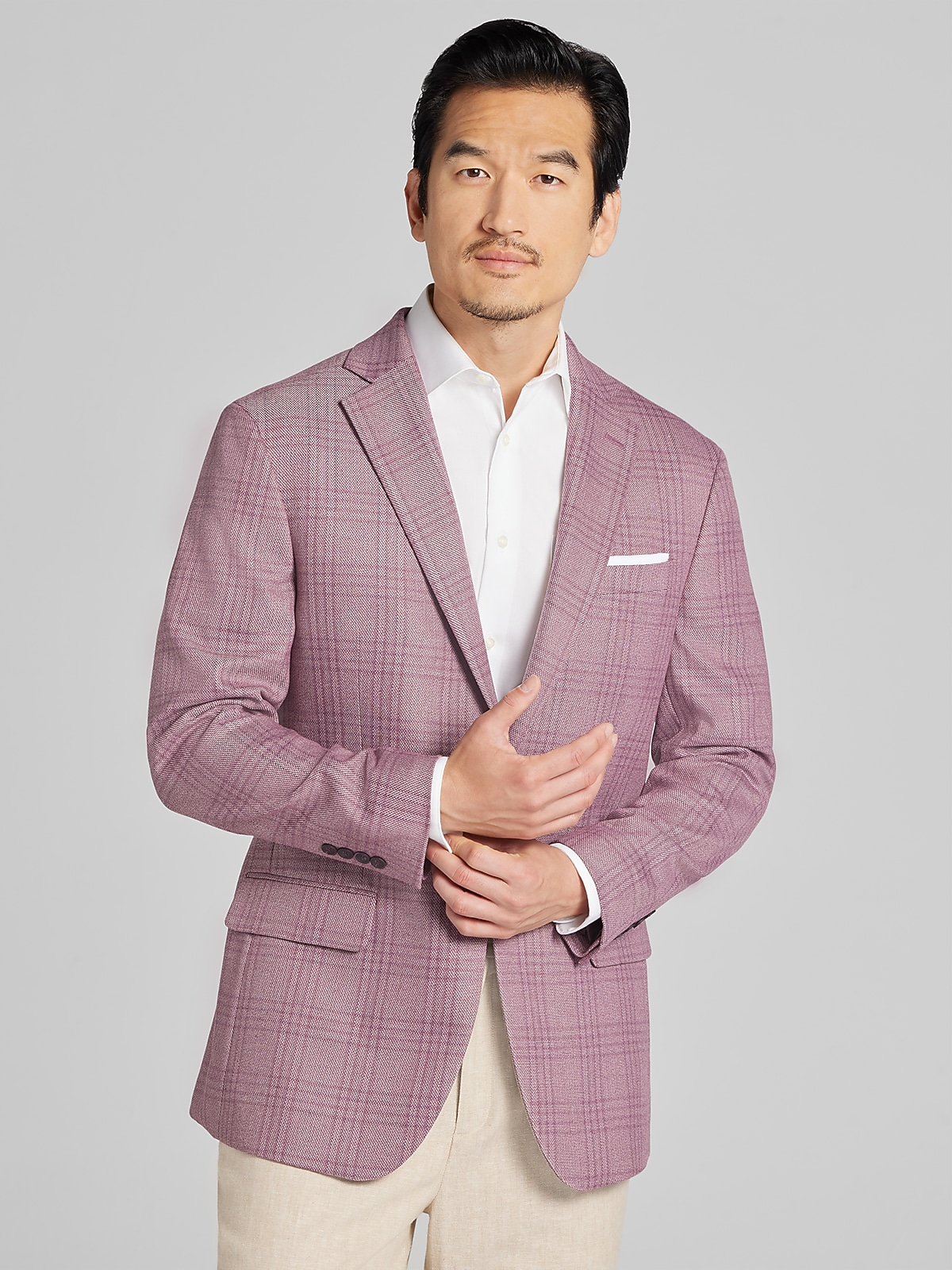 Wilke-Rodriguez Modern Fit Plaid Sport Coat, Rose Plaid - Pink
