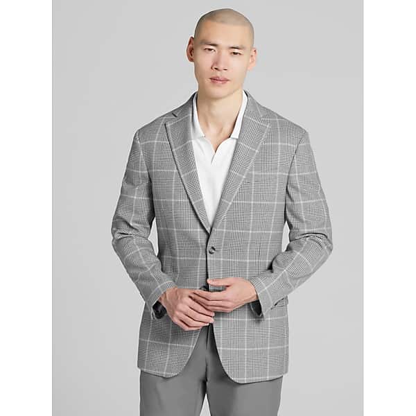 Wilke-Rodriguez Men's Modern Fit Plaid Sport Coat Light Grey Plaid - Size: 40 Regular