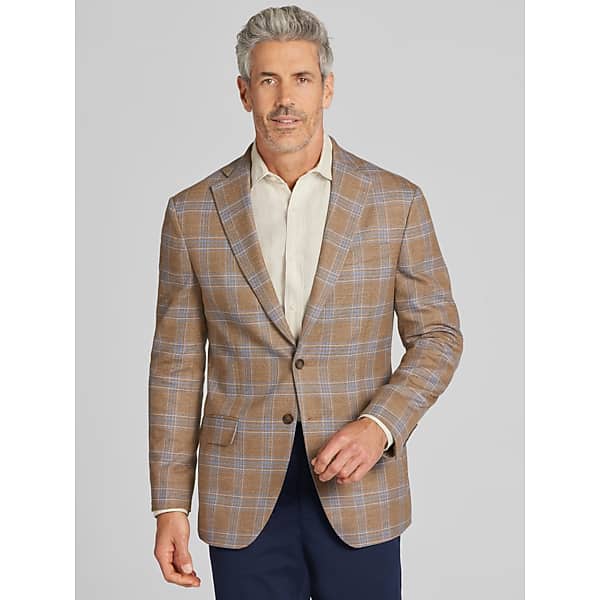 Wilke-Rodriguez Men's Modern Fit Plaid Sport Coat Tan - Size: 36 Regular
