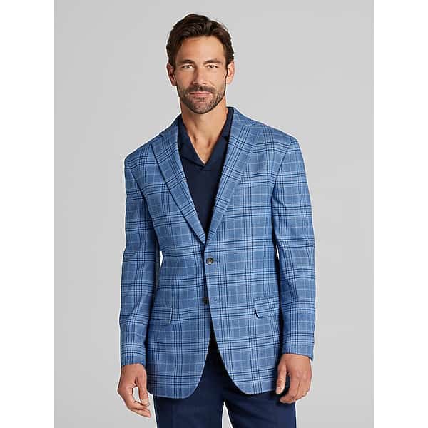 Wilke-Rodriguez Big & Tall Men's Modern Fit Plaid Sport Coat Bright Blue Plaid - Size: 54 Regular