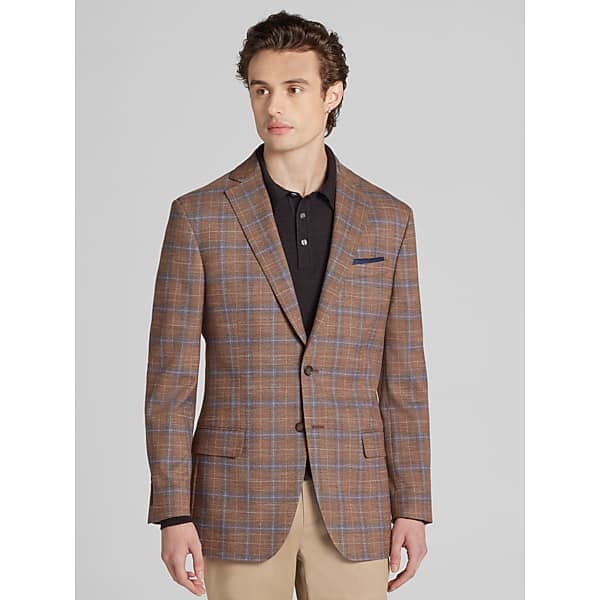 Wilke-Rodriguez Big & Tall Men's Modern Fit Plaid Sport Coat Rust Plaid - Size: 50 Long