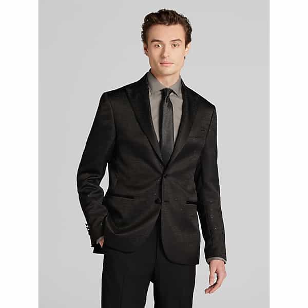 Egara Big & Tall Men's Slim Fit Peak Lapel Dinner Jacket Black - Size: 50 Long