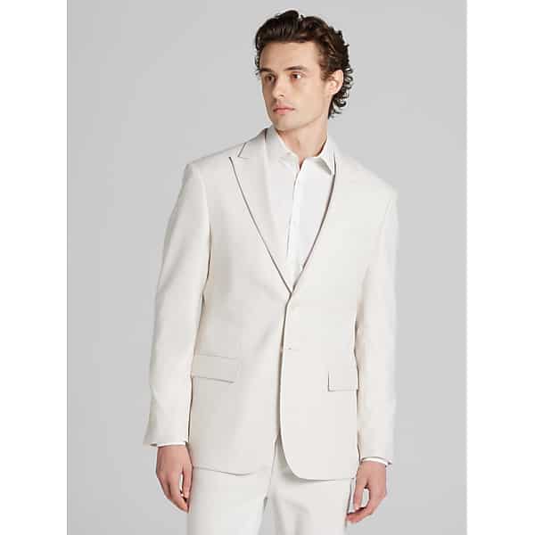 Egara Men's Slim Fit Peak Lapel Solid Textured Dinner Jacket Ivory - Size: 40 Long