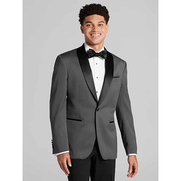 Egara Big & Tall Men's Slim Fit Shawl Lapel Dinner Jacket Charcoal Shine - Size: 50 Regular