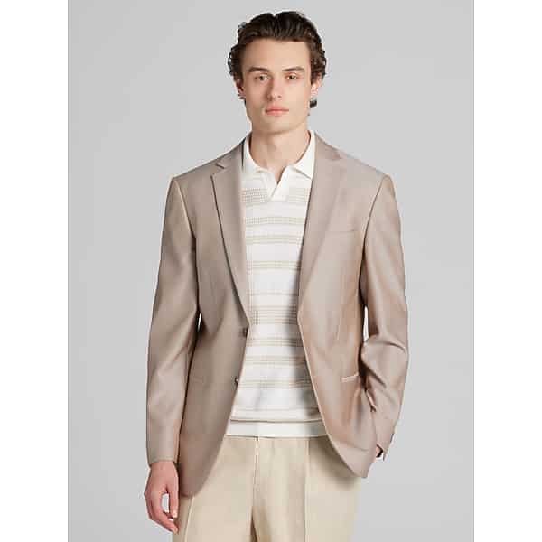 Egara Big & Tall Men's Slim Fit Notch Lapel Herringbone Dinner Jacket Taupe Herringbone - Size: 52 Regular