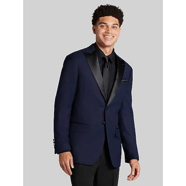 Egara Big & Tall Men's Slim Fit Peak Lapel Herringbone Dinner Jacket Navy Herringbone - Size: 50 Long