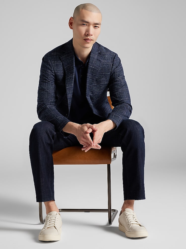 Joseph Abboud Modern Fit Plaid Sport Coat, Navy Plaid - Blue