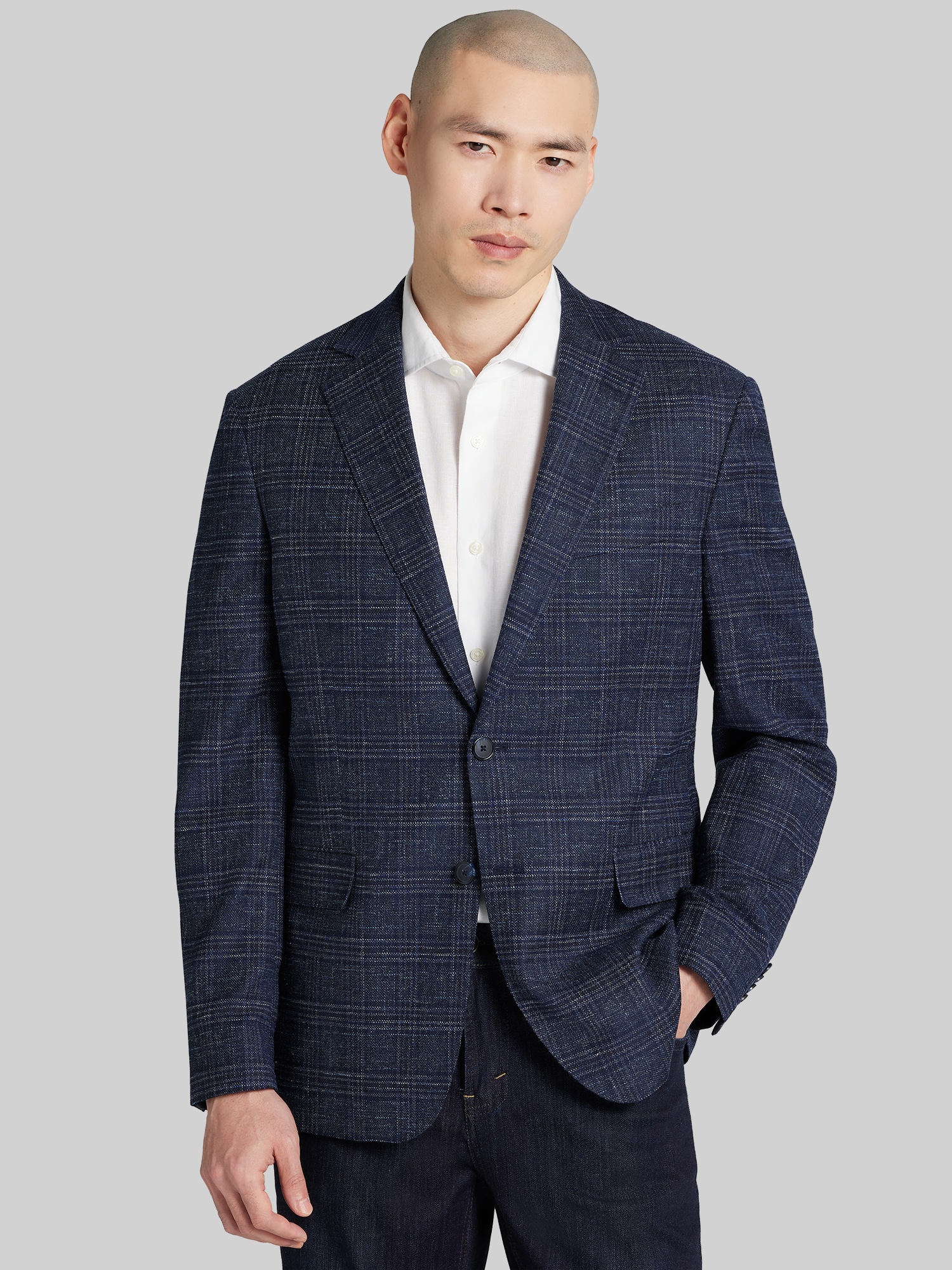 Joseph Abboud Modern Fit Plaid Sport Coat, Navy Plaid - Blue