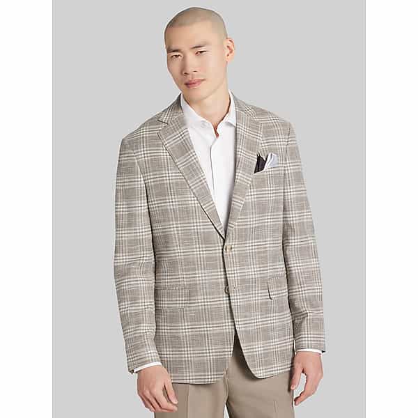 Joseph Abboud Men's Modern Fit Plaid Sport Coat Light Brown - Size: 46 Regular