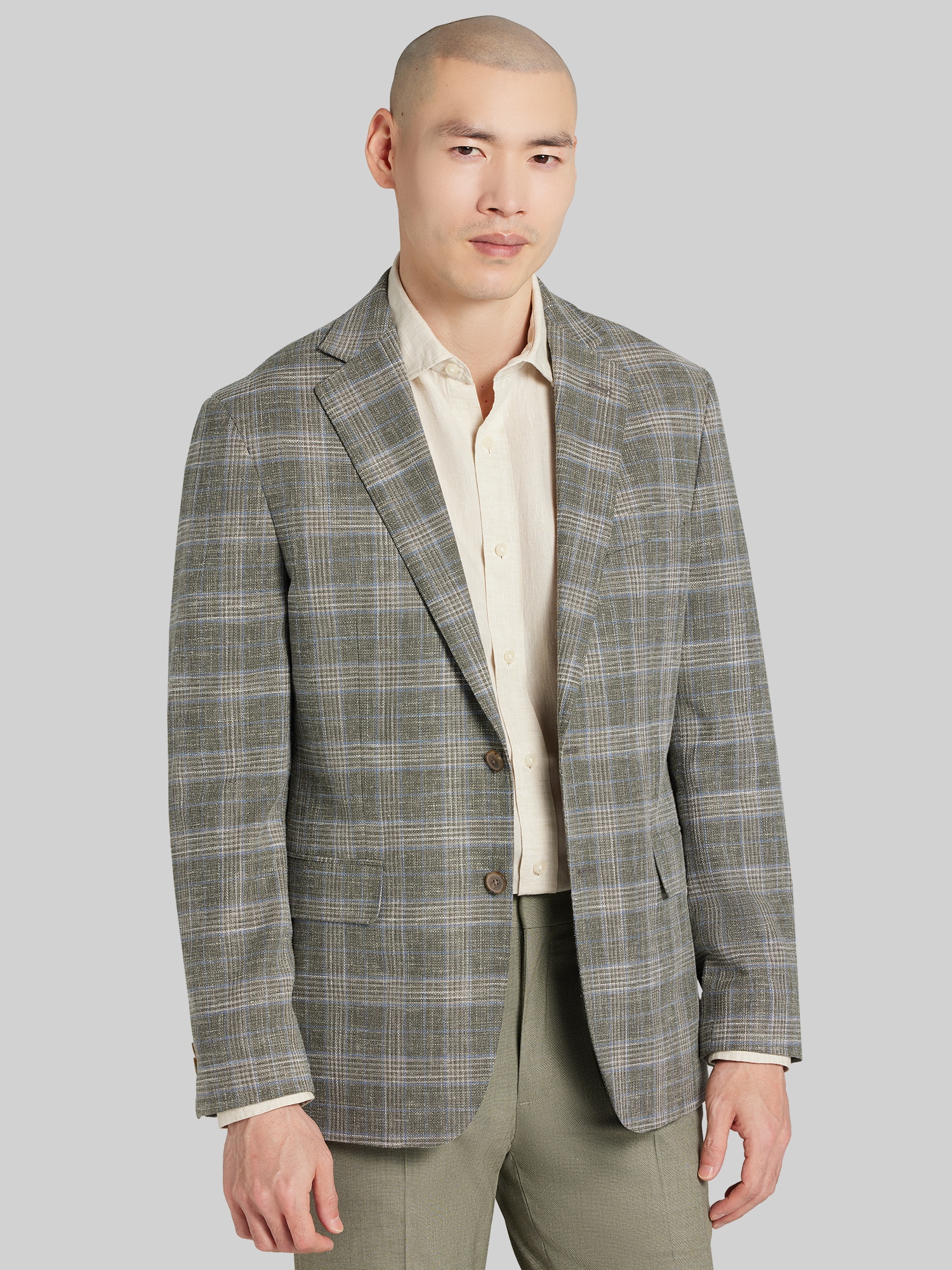 Joseph Abboud Modern Fit Plaid Sport Coat, Light Olive - Green