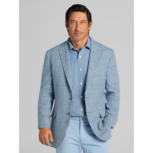Awearness Kenneth Cole Men's Modern Fit Windowpane Plaid Sport Coat Light Teal Windowpane - Size: 40 Regular