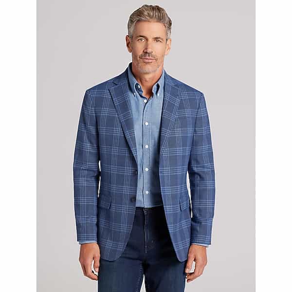 Joseph Abboud Big & Tall Men's Modern Fit Plaid Sport Coat Blue Plaid - Size: 48 Regular