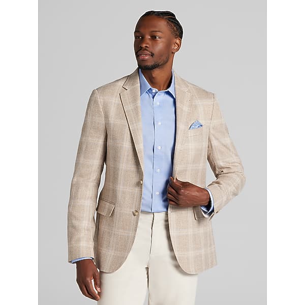 Joseph Abboud Men's Classic Fit Plaid Sport Coat Tan Plaid - Size: 44 Regular