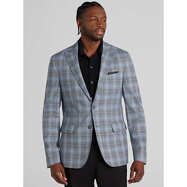 Joseph Abboud Big & Tall Men's Classic Fit Plaid Sport Coat Grey Plaid - Size: 52 Long