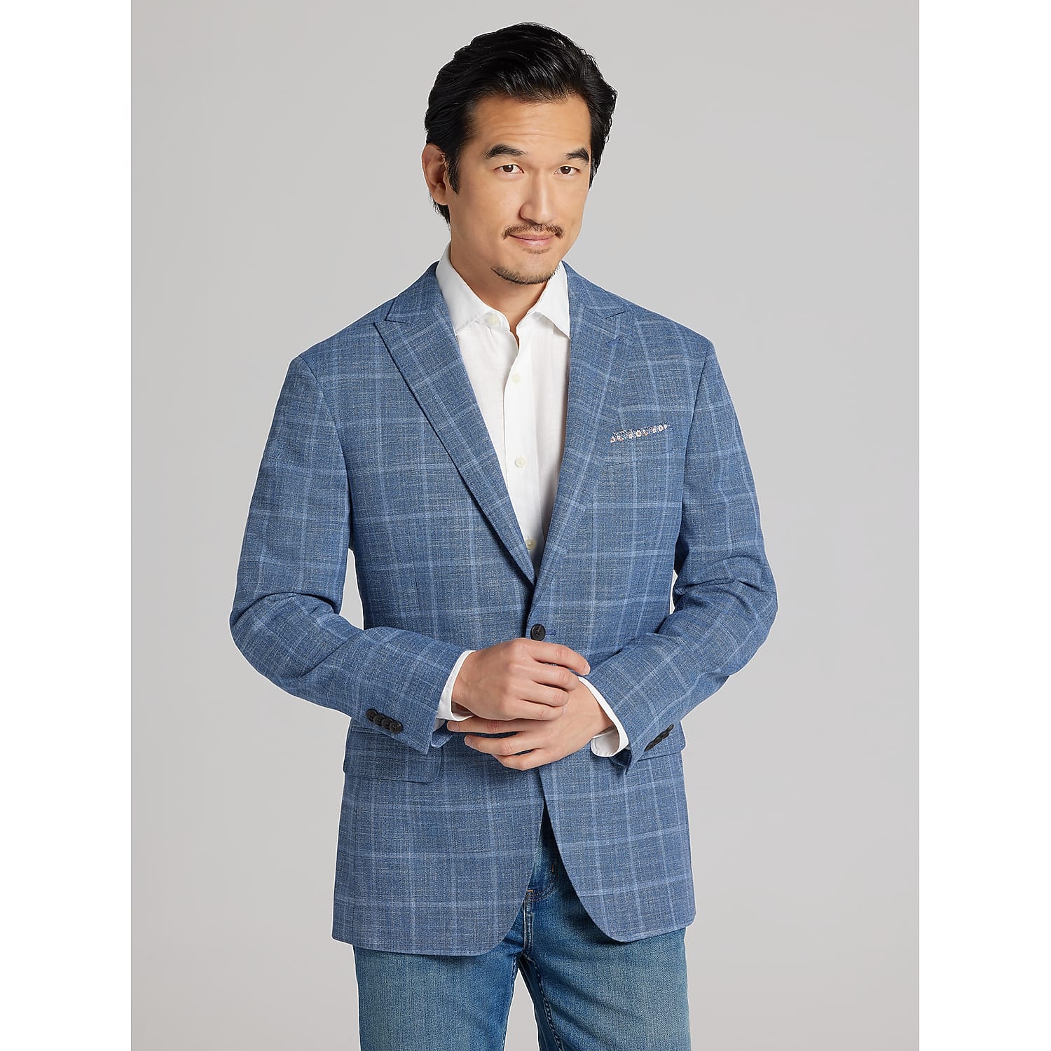 Awearness Kenneth Cole Big & Tall Modern Fit Windowpane Plaid Sport Coat in Blue – Men’s 48 Regular Sport Jacket