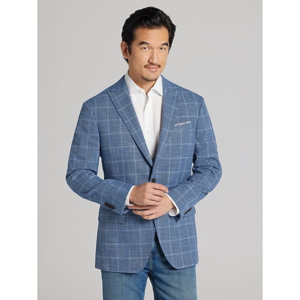 Awearness Kenneth Cole Men's Modern Fit Windowpane Plaid Sport Coat Blue Windowpane - Size: 44 Regular