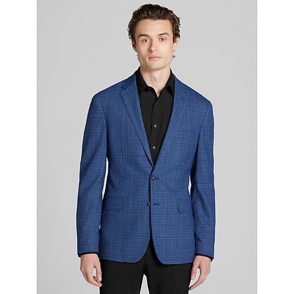 Awearness Kenneth Cole Big & Tall Men's CHILLFLEX Slim Fit Plaid Sport Coat Blue Micro Check - Size: 54 Regular
