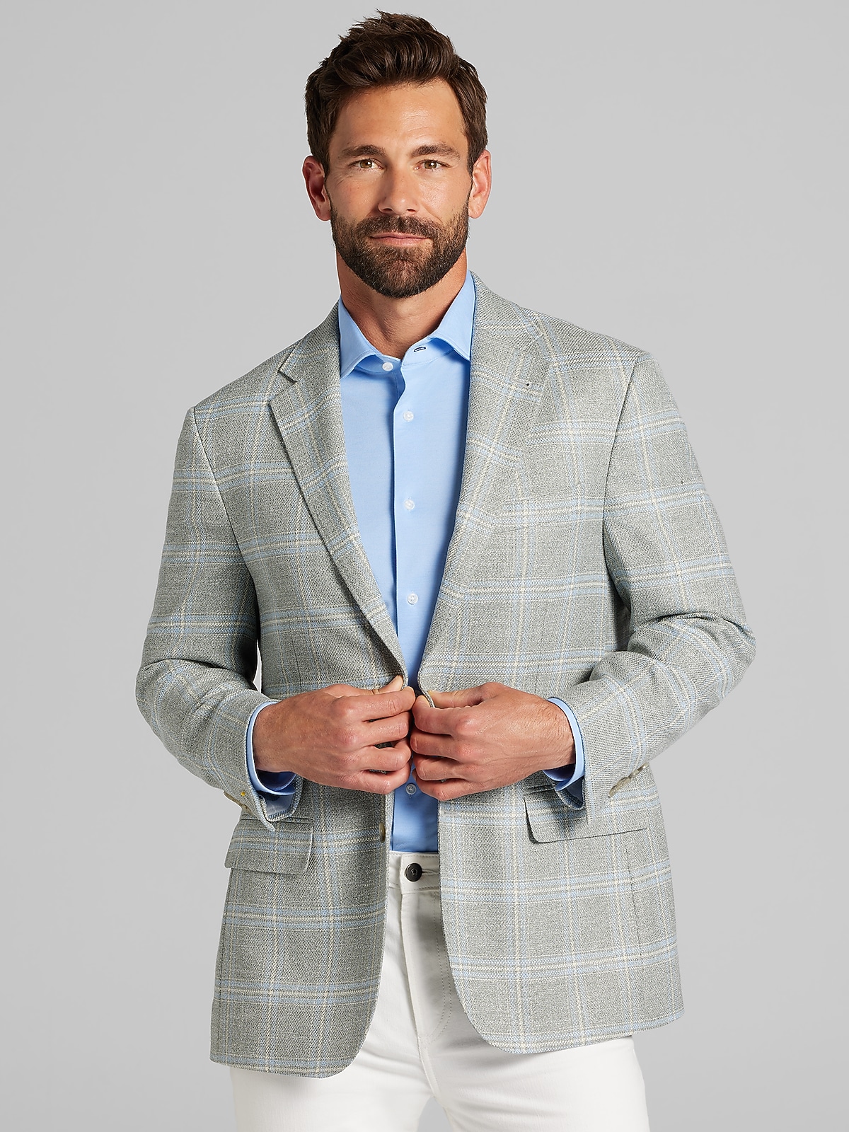 Joseph Abboud Modern Fit Plaid Sport Coat, Light Green Plaid