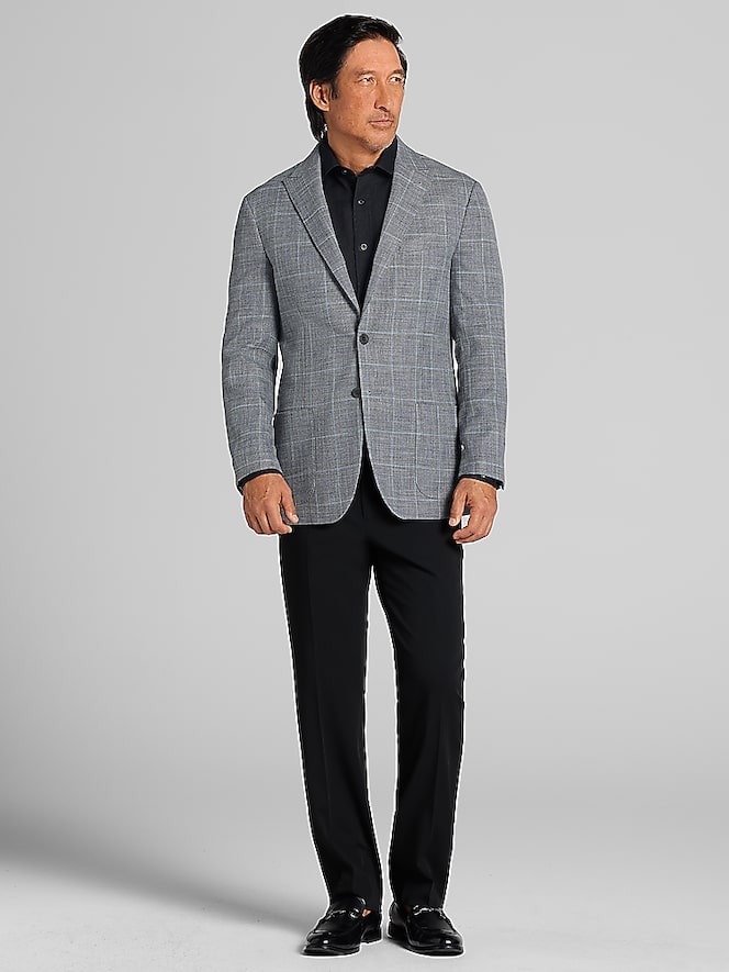 Awearness Kenneth Cole Slim Fit Windowpane Plaid Pick Stitch Sport Coat