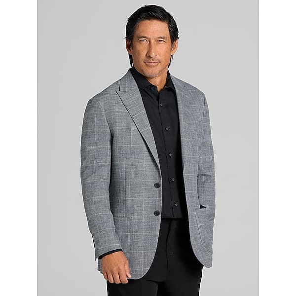Awearness Kenneth Cole Men's Slim Fit Windowpane Plaid Pick Stitch Sport Coat Med Grey Windowpane - Size: 40 Short