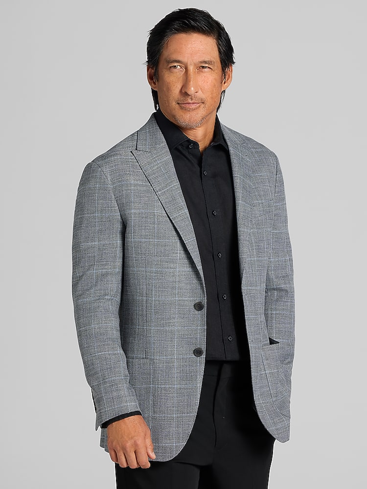 Awearness Kenneth Cole Big & Tall Slim Fit Sport Coat in Med Grey Windowpane  Mens Plaid Pick Stitch Blazer, Size 50 Regular