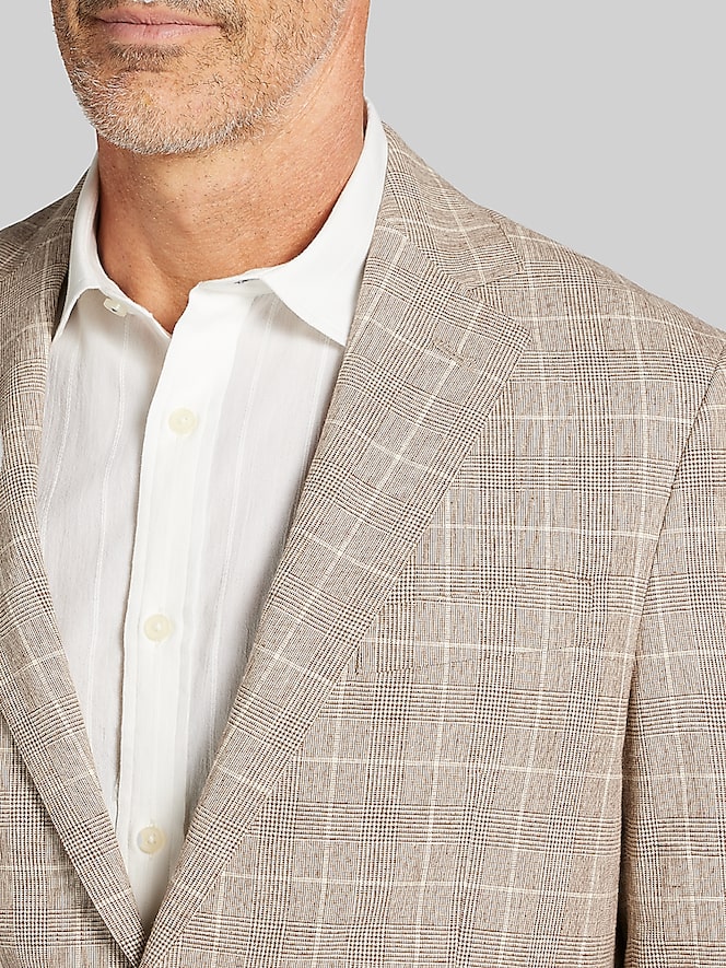 Joseph Abboud Modern Fit Windowpane Plaid Linen-Blend Sport Coat