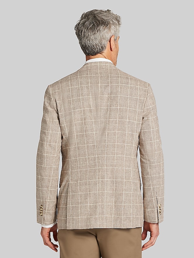 Joseph Abboud Modern Fit Windowpane Plaid Linen-Blend Sport Coat