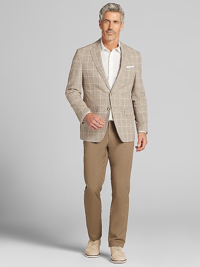 Joseph Abboud Modern Fit Windowpane Plaid Linen-Blend Sport Coat