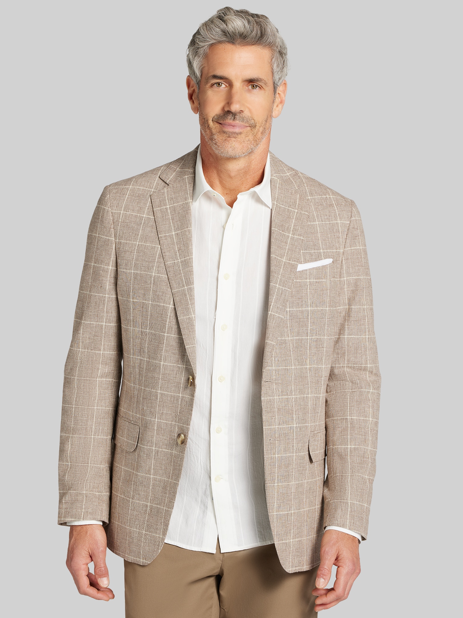 Joseph Abboud Modern Fit Windowpane Sport Coat, Lt Brown