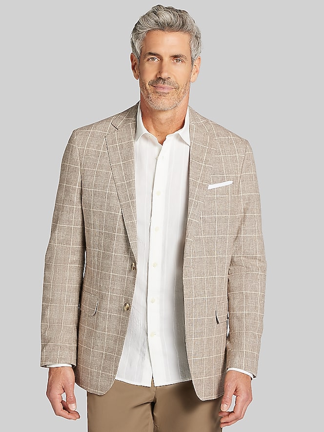 Joseph Abboud Modern Fit Windowpane Plaid Linen-Blend Sport Coat